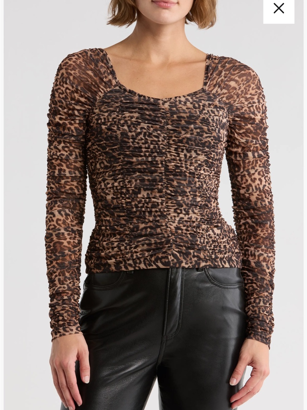 NWT Muse Leopard Ruched Mesh Long Sleeved Top Sz M